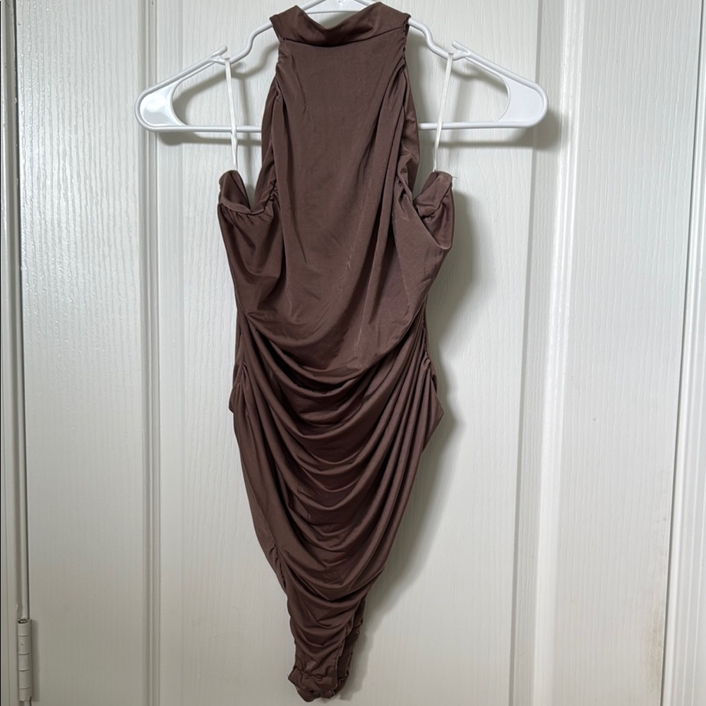 Elegant Brown Draped Women's Bodysuit